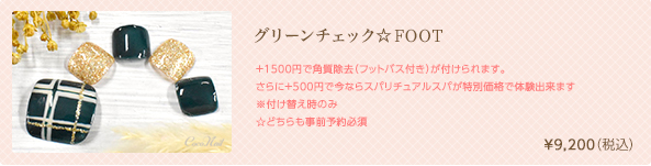 グリーンチェック☆FOOT　¥9,200（税込）